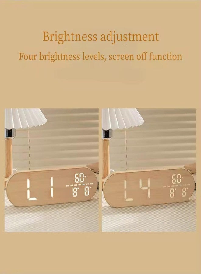 CHIBRO Wooden Finish Digital Alarm Clock with Temperature, Date & Day Display | Dual Alarm | 4-Level Brightness | Table & Wall Mount Clock (Grey/Wood Finish) (Yellow Wood Grain Style) - Image 4